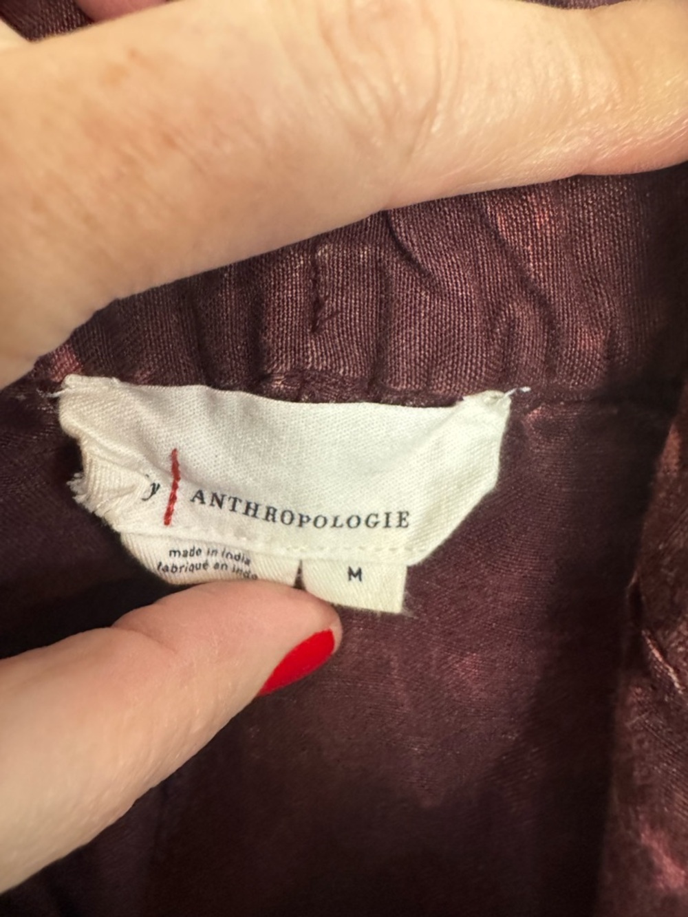By Anthropologie Embroidered Parachute Pants Maroon Linen Blend  Boho Balloon - Picture 5 of 10